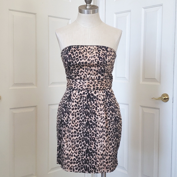 FOREVER 21 Strapless Dress Black Tan Animal Print - Picture 1 of 15